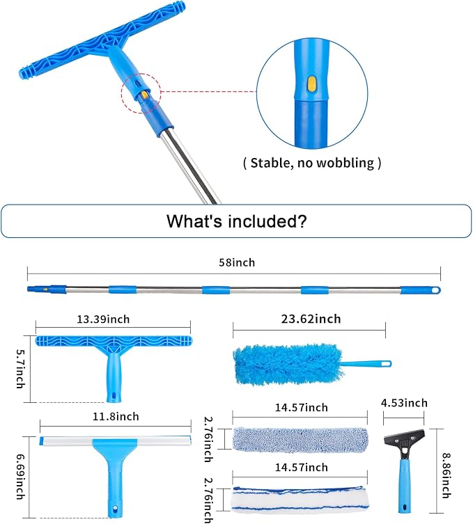 Window Squeegee Cleaner with 4 Stainless Steel Extension Poles, Long Reach to - Image 2