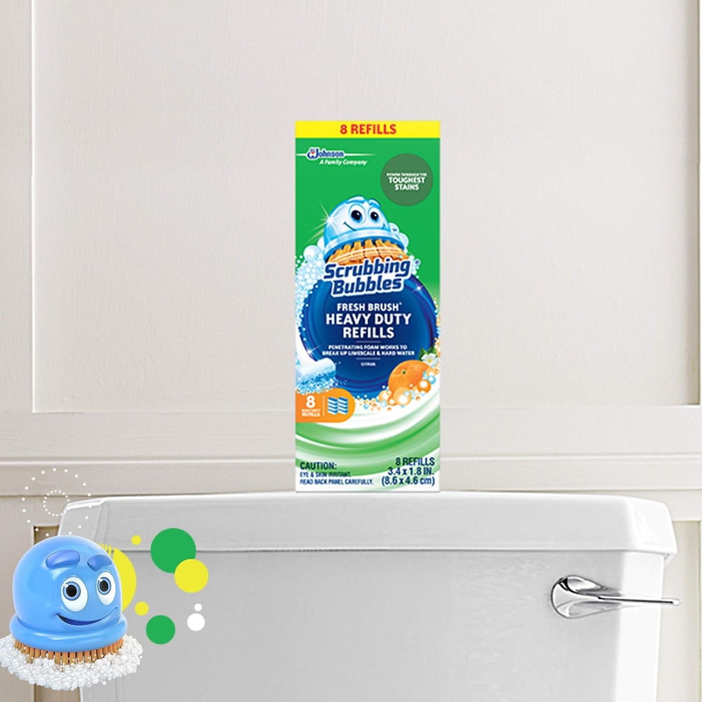 Scrubbing Bubbles Toilet Bowl Wand Cleaner Refills, Fresh Brush Heavy Duty Cleaner Toilet Refill Pads, Removes Limescale & Odors, Citrus Scent, 8 Count (Pack of 8)