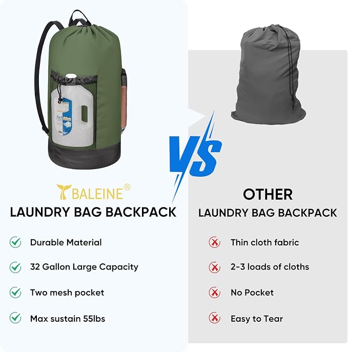 BALEINE 120L Laundry Bag Backpack, 900D Oxford Fabric Large Travel Laundry Bags - Image 5