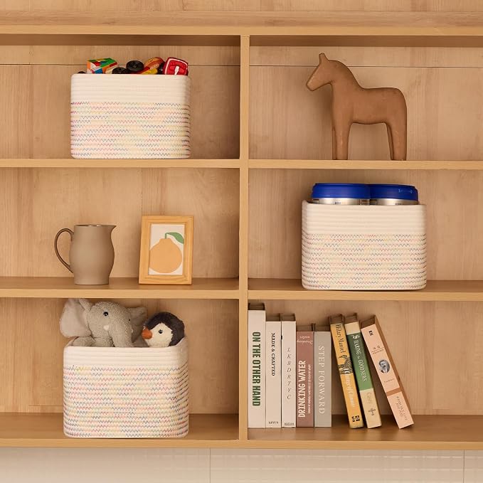 Small Organizing Baskets for Cubes Shelf, 9.7x9.7x7.1 Inch Rope Woven Storage - Image 4