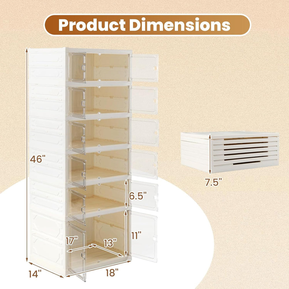 GOFLAME Foldable Shoe Rack Organizer, 6-Tier 12 Pairs Collapsible Shoe Cabine...