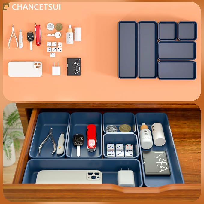Drawer Organizers, Storage Plastic Desk Bins Stackable Organizers Tray - Image 4