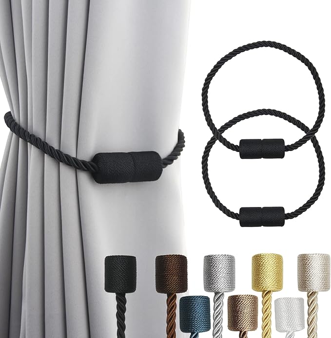 2 Pack Black Strong Magnetic Curtain Tiebacks Outdoor Elegant Decorative Tie by CurtainTiebacks