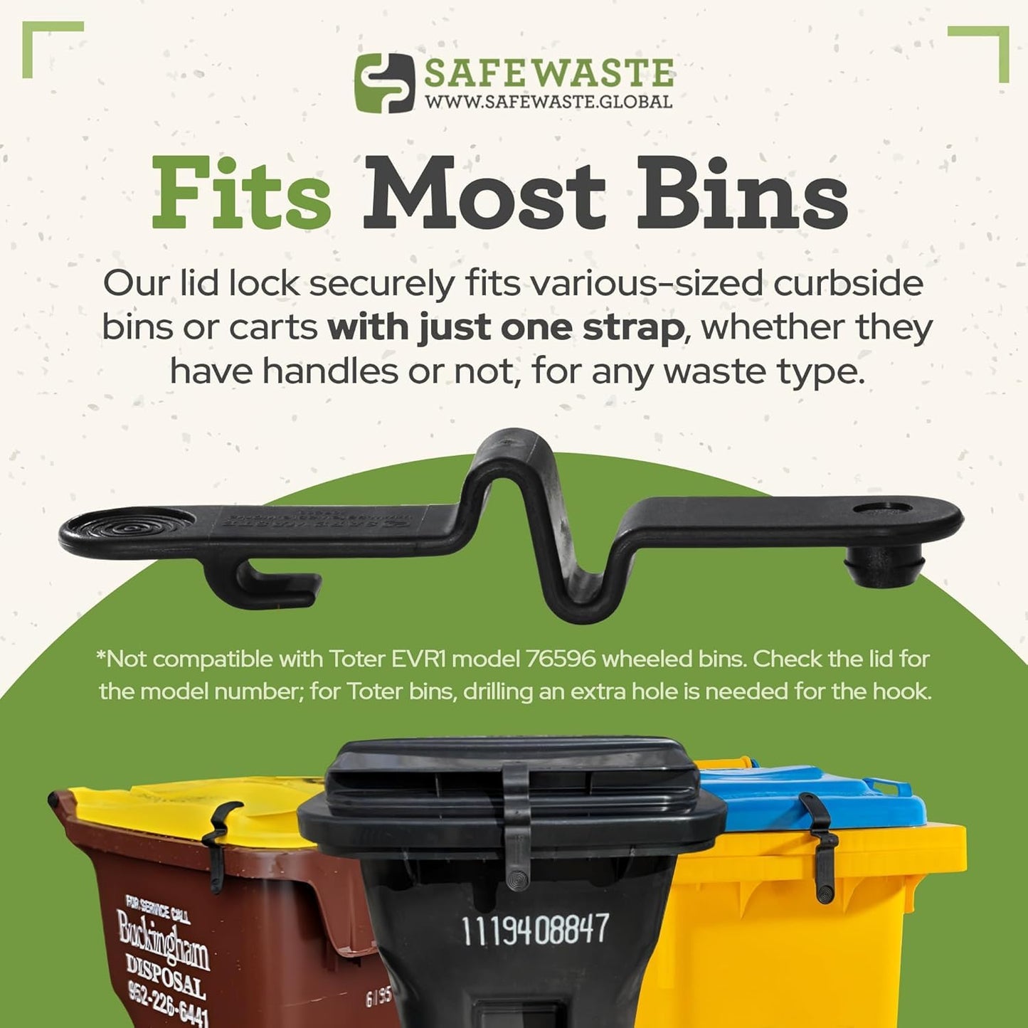Push Clip Trash Can Locks for Animals, Easy to Install, Durable Trash Can Lock for Cart Lid Security, 28-96 Gallon Garbage Can Lock for Outdoor (Pack of 2)