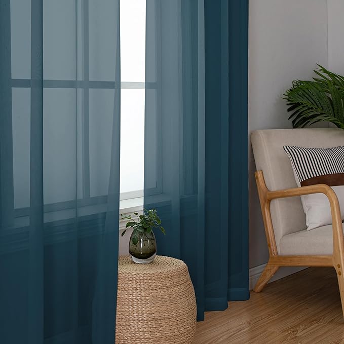 Chyhomenyc Dusty Blue Sheer Curtains 36 inch Length 2 Panels, Light Filtering - Image 7