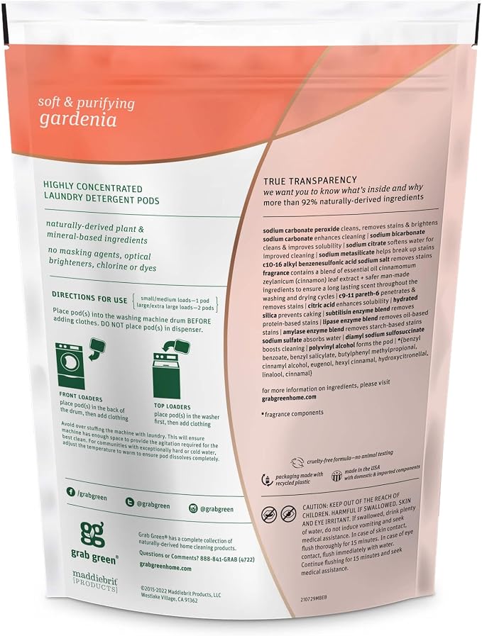 Grab Green 3-in-1 Laundry Detergent Pods, Gardenia Scent, Plant and Mineral - Image 2