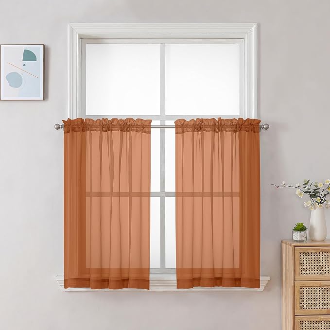 Chyhomenyc Orange Sheer Curtains 30 inch Length 2 Panels, Light Filtering Voile by Chyhomenyc