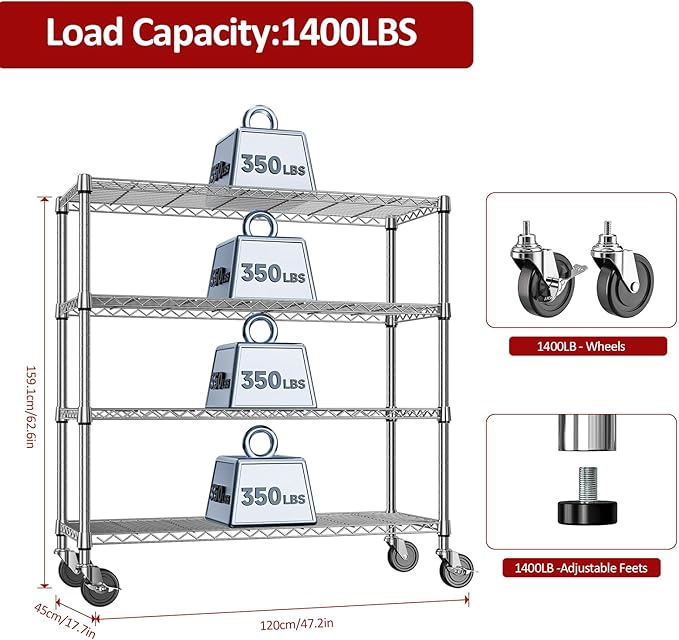 IZEUK 4-Tier Heavy Duty Metal Wire Shelving Unit, Adjustable Storage Rack - Image 3