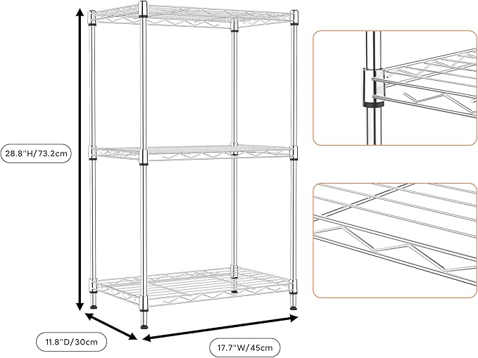 3 Tiers Shelf Metal Storage Shelves Wire Rack Closet Organizers - Image 8