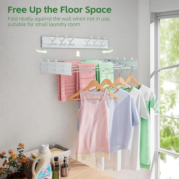 BAKON Clothes Drying Rack Wall Mounted 40", Laundry Clothes Drying Rack - Image 3
