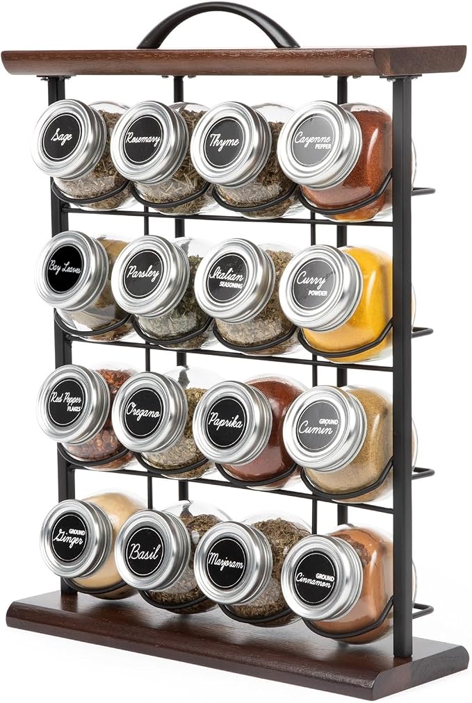 Orii 16 Jar Acacia Wood & Metal Wire Spice Rack by Orii