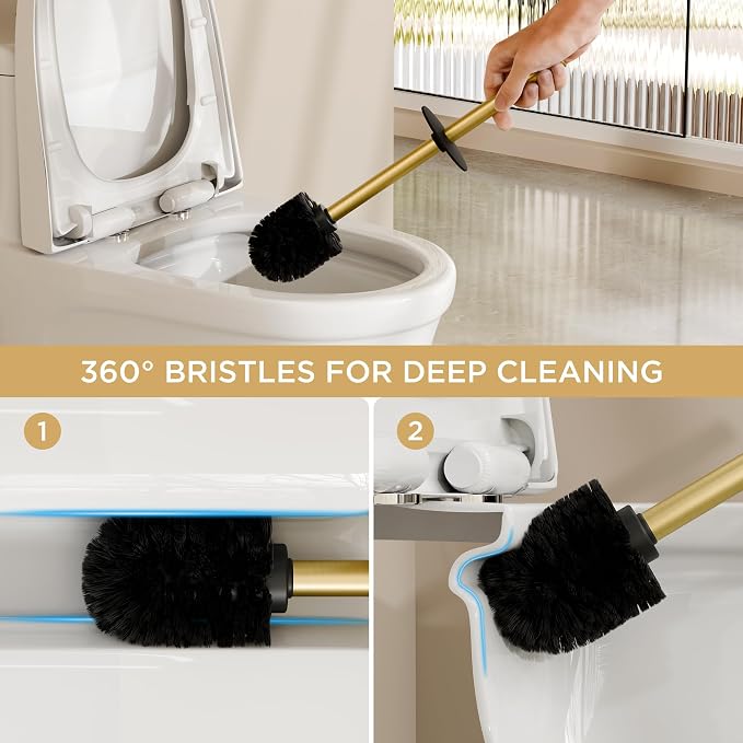 FORIOUS Toilet Brush and Holder Set, Heavy Duty 304 Stainless Steel Base Square - Image 4