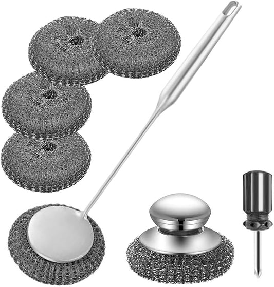 Stainless Steel Wool Metal Wire Scrubber Sponge Scouring Pads Brush Set - Image 2