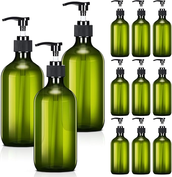 Tessco for you 12 Pack Green Soap Dispenser Empty Plastic Pump Bottles by Tessco