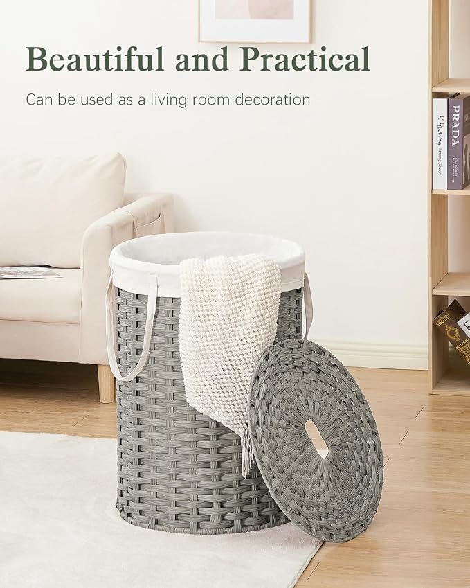 Laundry Basket with Lid Round Rattan Laundry Hamper with Lid and Handles 29.1 - Image 7
