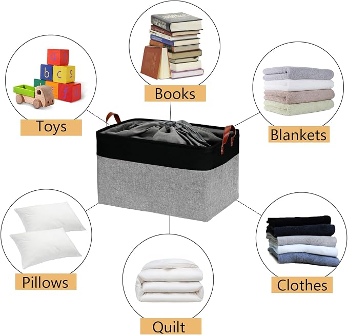 DULLEMELO Extra Large Canvas Fabric Storage Basket, 70L Foldable Closet Storage