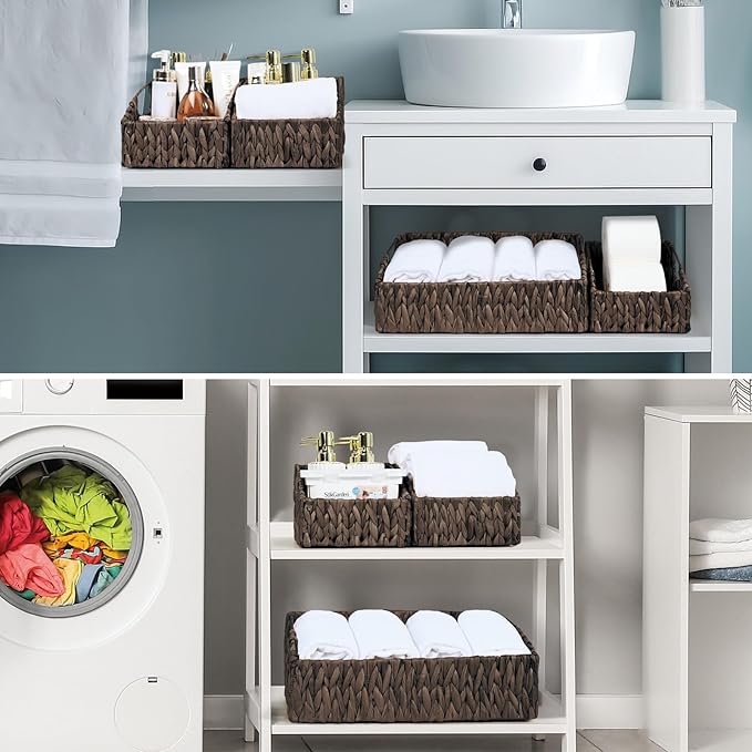 Ollieroo Natural Water Hyacinth Storage Baskets, Handwoven Wicker Storage Bins - Image 7