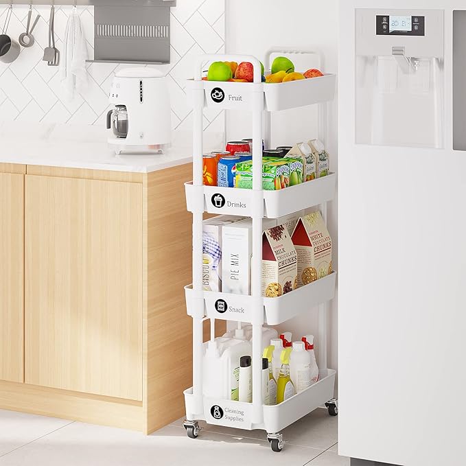 Laiensia 4-Tier Storage Cart, Mobile Shelving Unit Cart - Image 4