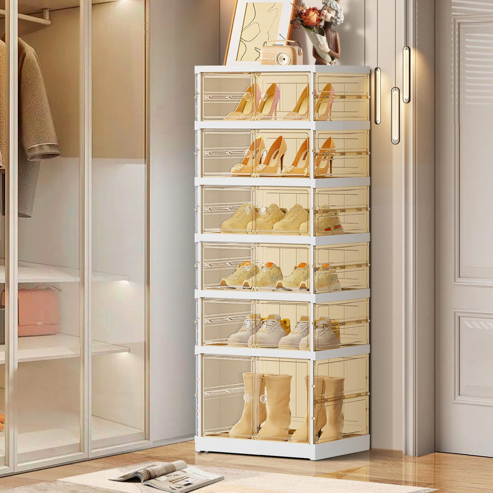 EHAMILY 6-Tier Foldable Shoe Rack Organizer with Doors, 12 Pairs, White