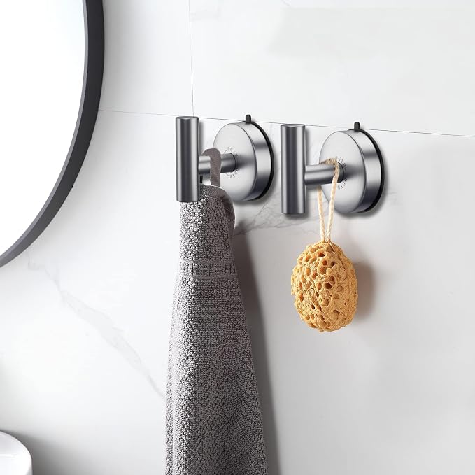 DGYB Large Suction Cup Hooks for Shower Set of 2 Brushed Nickel Towel Hooks for - Image 2