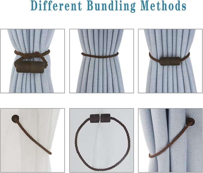 Magnetic Curtain Tiebacks 4 Pack Coffee Curtain Rope Tieback Curtain Holders - Image 4