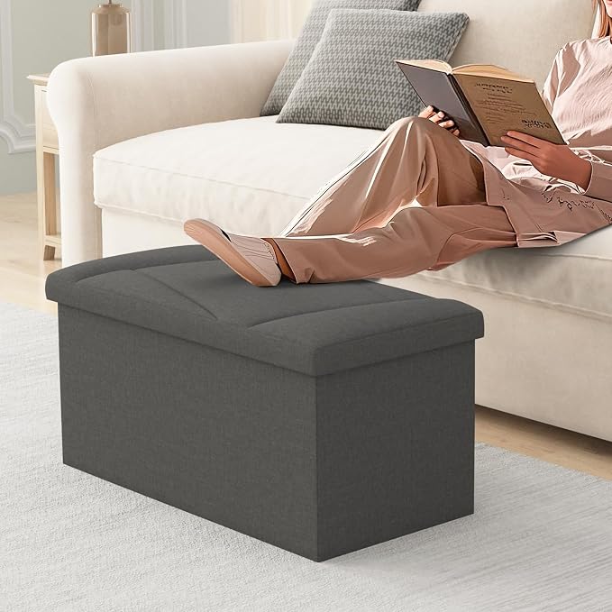 Folding Storage Ottoman Bench, 30 Inches End of Bed Bench Folding Ottoman - Image 5
