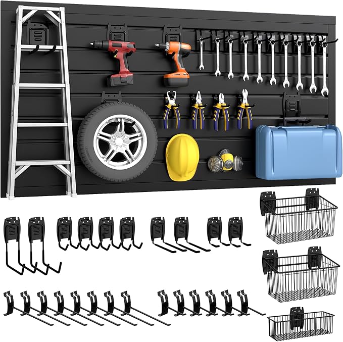 DoCred Slatwall Paneling Organizer, 4x2 FT PVC Garage Slat Wall Storage Systems by DoCred