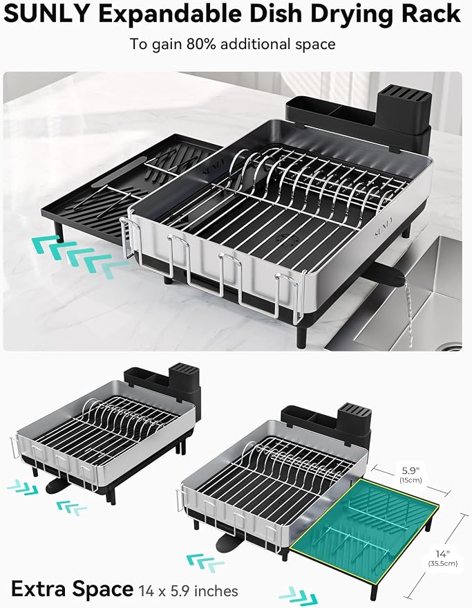 SUNLY Large Dish Drying Rack, Expandable Dish Racks