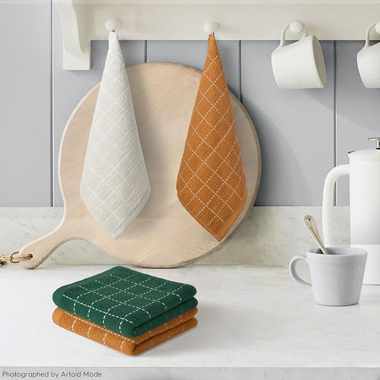 Artoid Mode Checkered Designed Cotton Beige Caramel Green Terry Kitchen Dish - Image 2