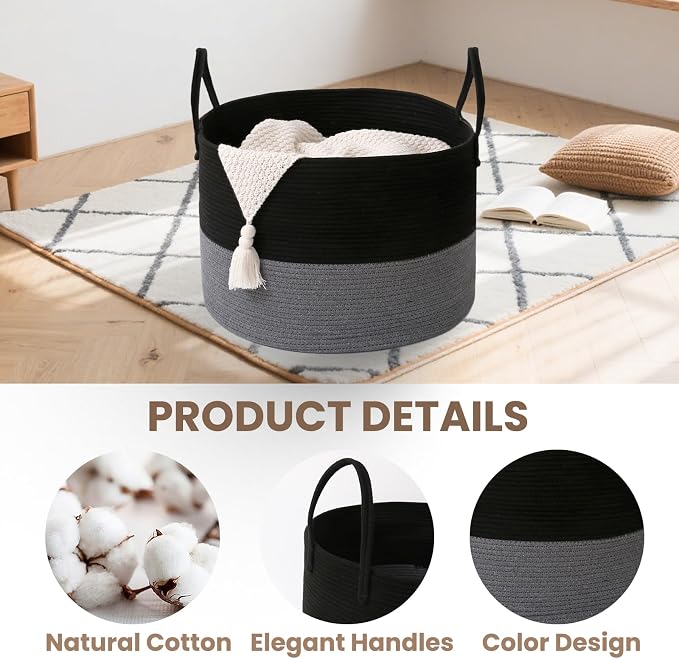 Woven Blanket Basket, 115L Large Rope Storage Bin - Image 3