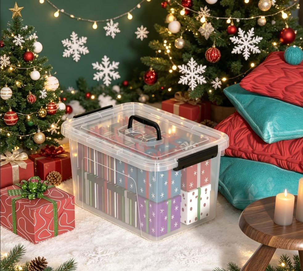 18 Quart Plastic Clear Latching Lidded Storage Tote Bins, 6 Packs