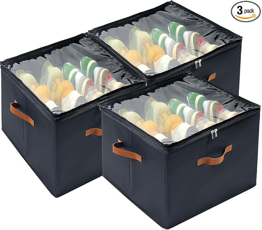 Shoe Organizer for Closet, 3 Pack Shoe Storage Bins by Vexalora
