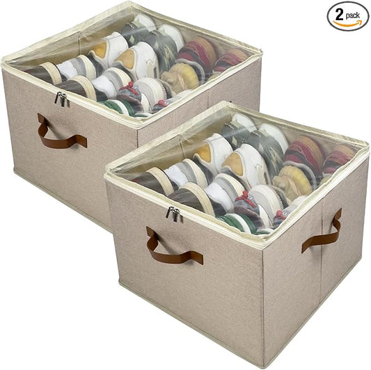 Shoe Organizer for Closet, 2 Pack Shoe Storage Bins by Vexalora