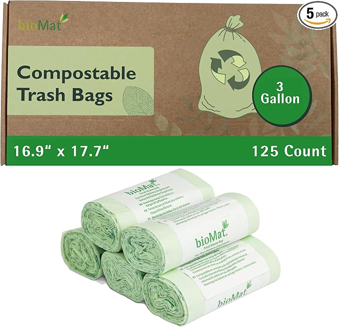 bioMat 3 Gallon Compost Bags, Compostable Trash Bags by VisitbioMat