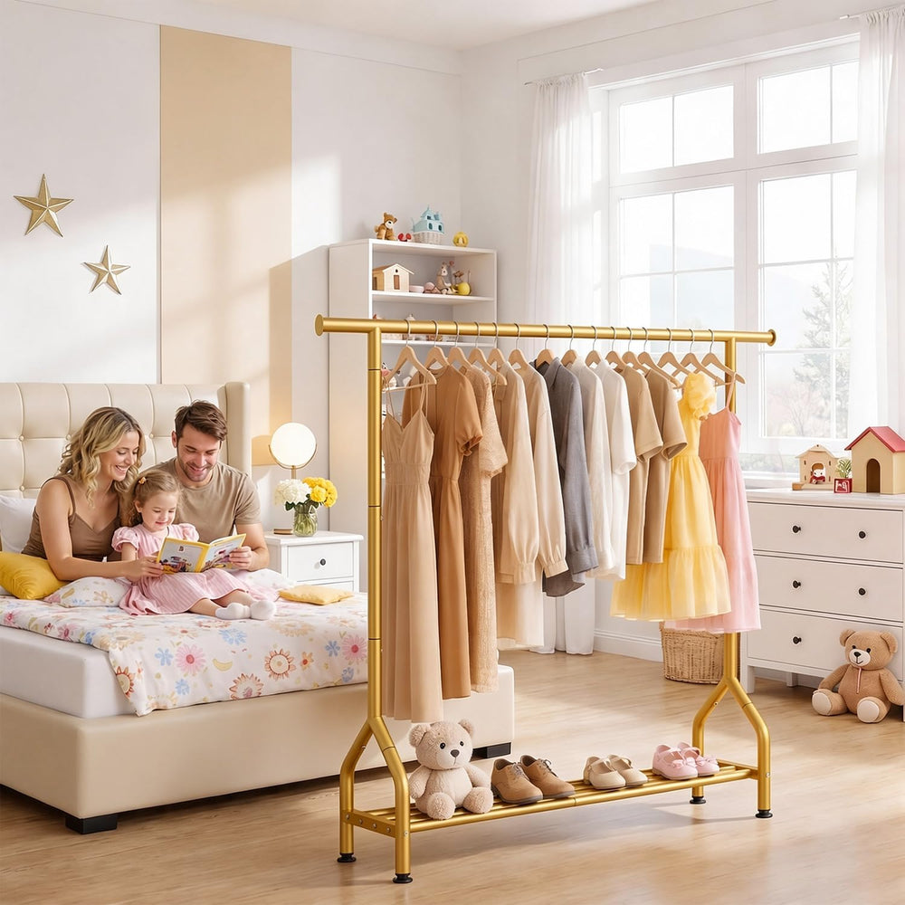 EAGMAK Sturdy Clothing Racks with Shelf, Metal Clothes Rack with Leveling Fee...