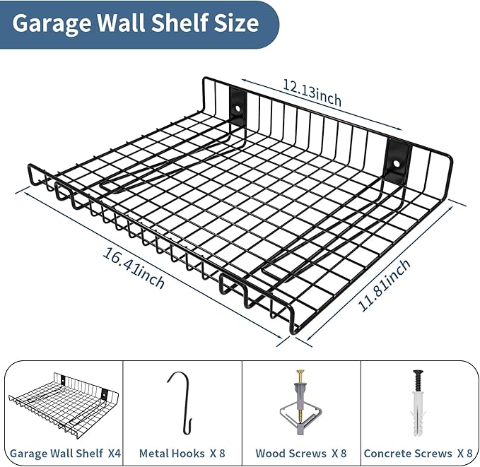 2 Pack Garage Wall Shelf, Wall Mounted Storage Shelves, Heavy Duty Metal Shelves - Image 3