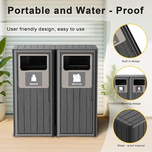 Outdoor Double Barrel Trash Can, Waterproof Resin Garbage Can - Image 6