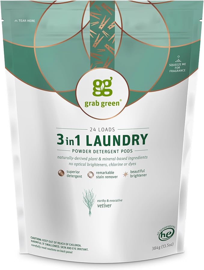 Grab Green 3-in-1 Laundry Detergent Pods, Vetiver Scent, Plant and Mineral Based - Image 2