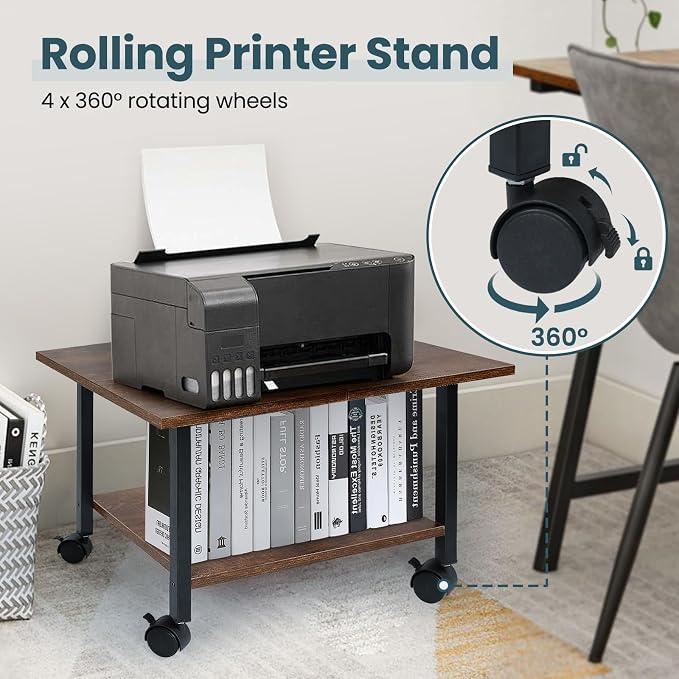 Printer Stand with Storage Under Desk Shelf, Desktop Printer Stand Organizer - Image 3