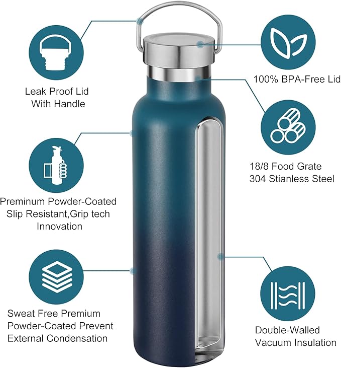 Neihepal 20 oz Insulated Water Bottles Bulk 4 Pack, Stainless Steel Double Wall - Image 3