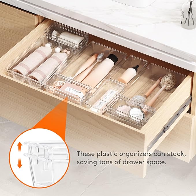 Lifewit 8 Pcs Large Bathroom Drawer Organizers, 3 Sizes Clear Plastic Storage - Image 5