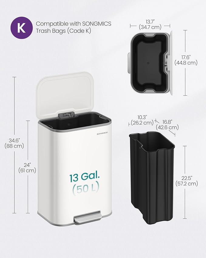 SONGMICS Kitchen Trash Can, 13-Gallon Garbage Can - Image 5