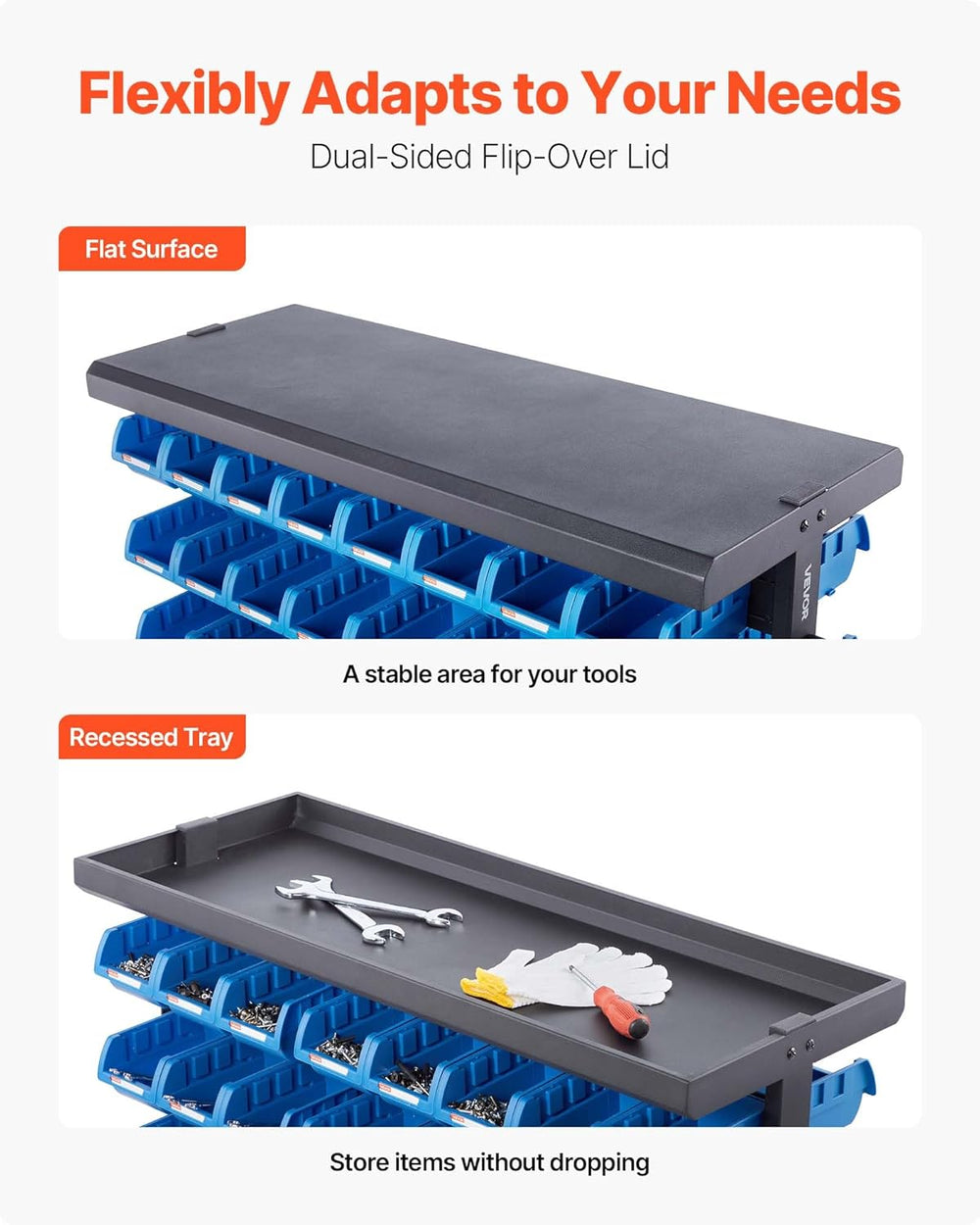 VEVOR 7-Tier Double-Sided Rolling Bin Storage Rack, 94 Plastic Bins, Dual-Sid...