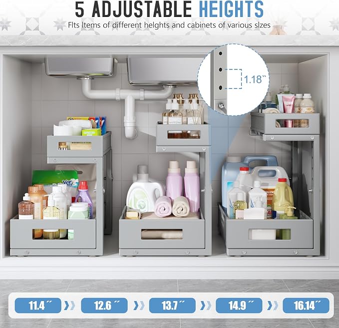 2-Pack Under Sink Storage Organizer, Large 2-Tier Elegant Mesh Pull Out Shelf - Image 5