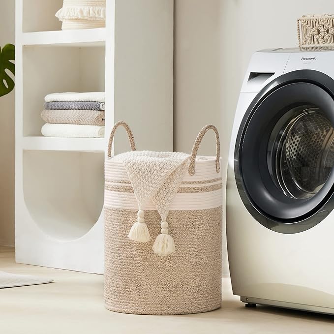 YOUDENOVA Woven Rope Laundry Hamper Basket, 58L Tall Laundry Basket - Image 5
