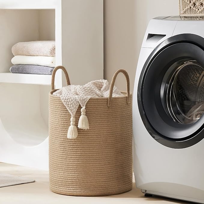 Jute Rope Laundry Hamper Basket by YOUDENOVA, 58L Tall Laundry Basket, Baby - Image 5