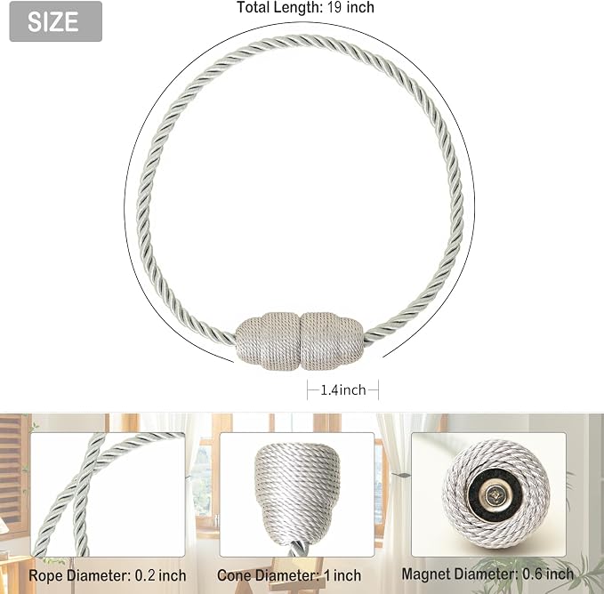 Magnetic Curtain Tiebacks Rope Curtain Tie Backs - Image 2