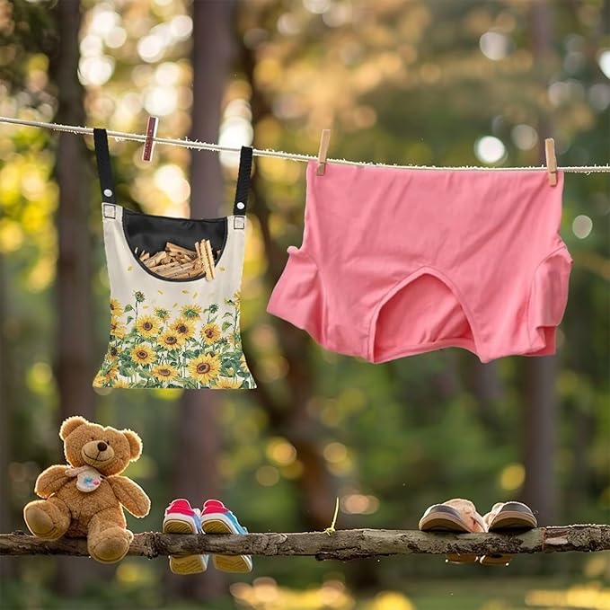 Sunflower Clothespin Bag, Hanging Laundry Bag, Hanging Storage Organizer - Image 3