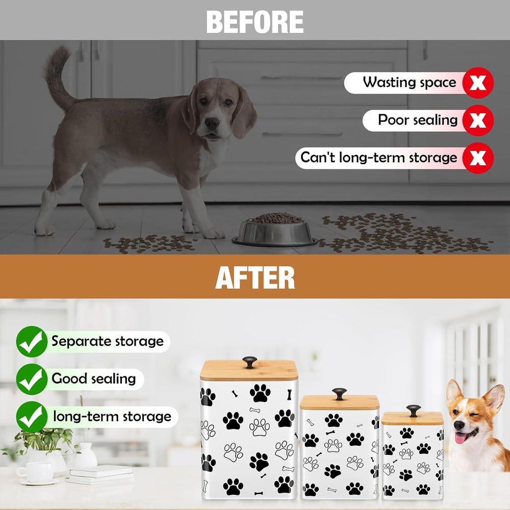 Reallnaive Airtight Dog Treat Container Set of 3 with Bamboo Lids Metal Treat...