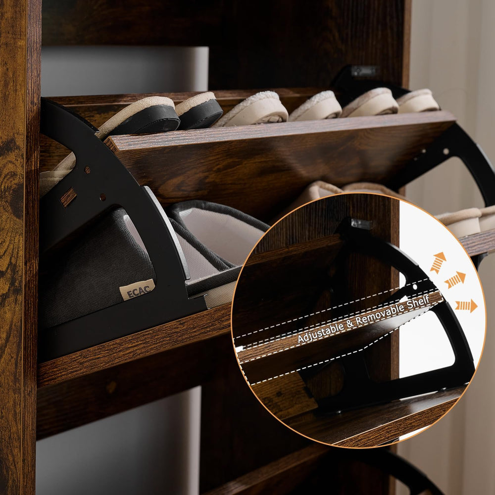 Shoe Storage Cabinet with 2 Flip Drawers, Farmhouse Shoe Organizer with Barn ...